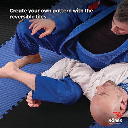 Norsk Reversible Gym Exercise Mats 3/4" Thick EVA Interlocking Foam Tiles, Perfect Gym Flooring for Home Gym,12 Tiles &amp; 24 Trim Pieces, 48 Sq. Ft. Reversible, Dazzling Blue/Black