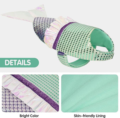 cyeollo Dog Mermaid Costume for Small Dogs Funny Dog Halloween Outfit Holiday Birthday Party Cosplay Pet Clothes Sparkly Pet Costumes, Size M
