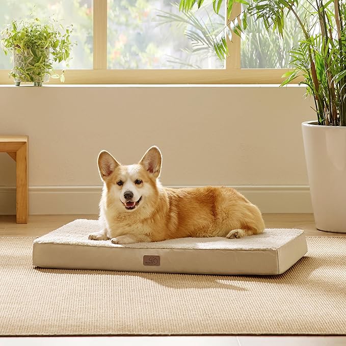 Bedsure Large Dog Bed for Crate - Orthopedic Flat Pet Beds with Removable Washable Cover, Egg Crate Foam Crate Mat, Suitable for Pet Up to 50 lbs