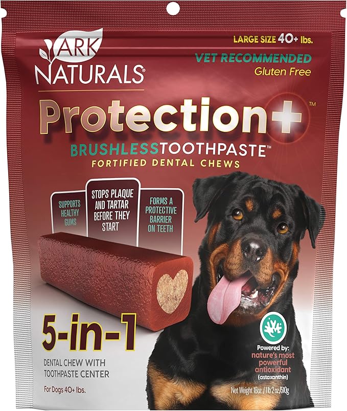 Ark Naturals Protection+ Brushless Toothpaste – Large Breeds, 18oz Bag – Dog Dental Chew with Toothpaste Center – Prevent Plaque &amp; Tartar and Freshen Breath with Dental Chews for Dogs