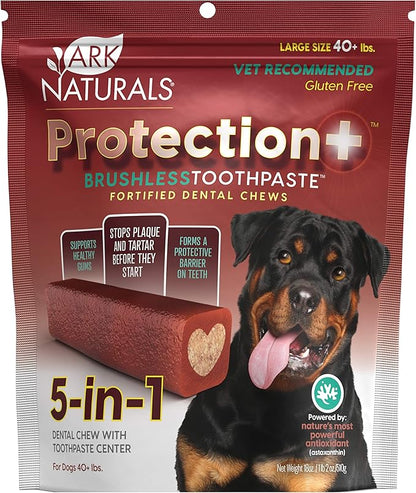 Ark Naturals Protection+ Brushless Toothpaste – Large Breeds, 18oz Bag – Dog Dental Chew with Toothpaste Center – Prevent Plaque &amp; Tartar and Freshen Breath with Dental Chews for Dogs