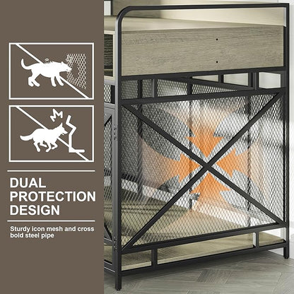 Dog Crate Furniture, 48" Heavy Duty Wooden Dog Crate End Table, XL Dog Kennel Furniture Large Breed, Decorative Dog Kennel Indoor with 3 Drawers &amp; Steel Tubes 48" L x28 W x36 H (Grey)