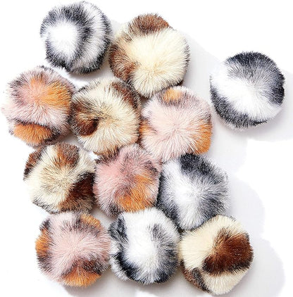 Weewooday 12 Pieces Cat Pom Pom Balls Toys Large Fuzzy Cat Ball Artificial Large Plush Ball for Cats Pets Interactive Playing Indoor(Pink,Leopard)