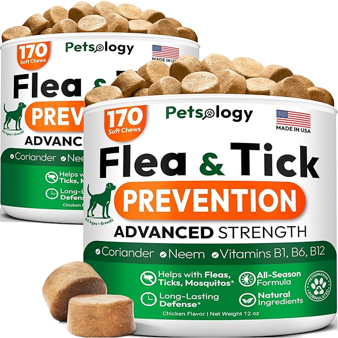 (2 Pack) Flea and Tick Prevention for Dogs Pills - 340 Chews - Natural Dog Flea &amp; Tick Control - Oral Defense Treatment for Dogs Supplement - Vet Formulated - All Breeds &amp; Ages - Made in USA