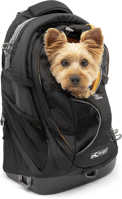 Kurgo G-Train - Dog Carrier Backpack for Small Pets - Cat &amp; Dog Backpack for Hiking, Camping or Travel - Chest Straps &amp; Hip Belt - Reflective - Two Water Bottle Sleeves - Waterproof Bottom (Black)