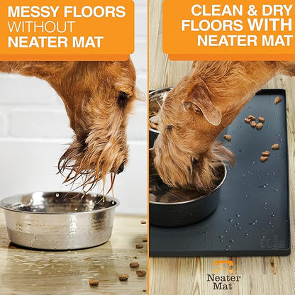 Neater Pet Brands Neater Mat Pet Mats for Food and Water, Cat &amp; Dog Bowl Mat Waterproof Silicone, Feeding Tray, Dog Food Mats for Floors, Placemat w/Raised Edge for Under Bowls, 24" x 16", Black