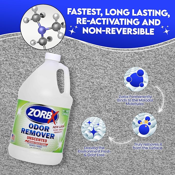 ZORBX Unscented Odor Eliminator Spray 128 Oz, 1 Gallon - Used in Hospitals &amp; Healthcare Facilities - Advanced Trusted Odor Remover Formula - All-Purpose Deodorizer for Dog, Cat, Home, Carpet &amp; Car