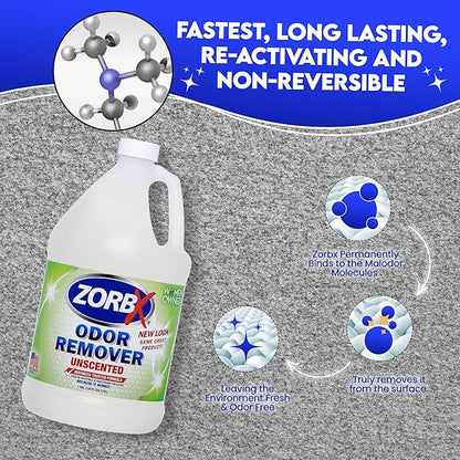 ZORBX Unscented Odor Eliminator Spray 128 Oz, 1 Gallon - Used in Hospitals &amp; Healthcare Facilities - Advanced Trusted Odor Remover Formula - All-Purpose Deodorizer for Dog, Cat, Home, Carpet &amp; Car