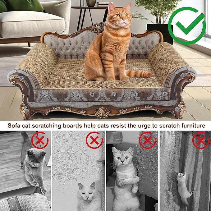 Sofa Shaped Scratching Couch,Thick Scratching Cardboard, Lounge Bed for Indoor Rest&amp;Play, Sofa Scratcher Pad (23 "L X 12.2" W X 10.6 "H)