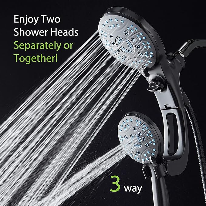 Hotel Spa AquaCare As-Seen-On-TV High Pressure Handheld/Rain 50-mode 3-way Shower Head Combo with Adjustable Arm - Anti-clog Nozzles, Tub &amp; Pet Power Wash, 6 ft. Hose, Rubbed Bronze Finish