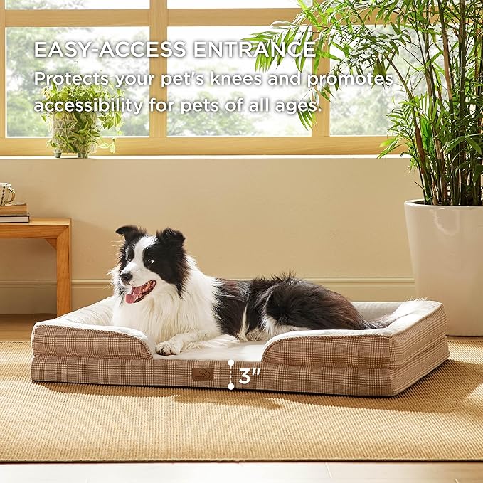 Bedsure XL Orthopedic Dog Bed for Extra Large Dogs - Washable XLarge Dog Cat Bed Waterproof, Comfort Dogs Couch Sofa with Washable Removable Cover, Pet Bed with Nonskid Bottom, Plaid-Brown, 42"