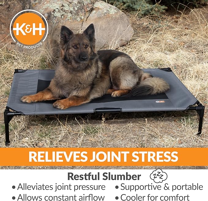 K&amp;H Pet Products Outdoor Elevated Dog Cot, Breathable Cooling Elevated Cot Hammock Pet Bed for XL Dogs, Washable Mesh Cover, Raised Metal Frame, Collapsible, Portable - Extra-Large 50 X 32 Charcoal