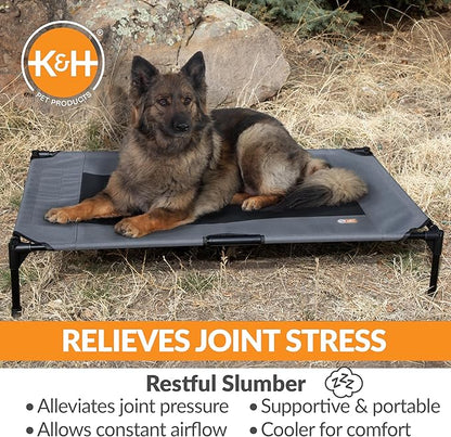 K&amp;H Pet Products Outdoor Elevated Dog Cot, Breathable Cooling Elevated Cot Hammock Pet Bed for XL Dogs, Washable Mesh Cover, Raised Metal Frame, Collapsible, Portable - Extra-Large 50 X 32 Charcoal
