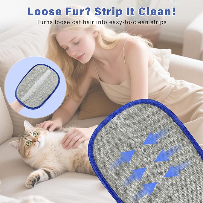 2Pcs Pet Hair Removal Glove,Double Sided Electrostatic, Reusable Cat &amp; Dog Hair Remover Mitt for Furniture, Couch, Carpet, Car Seat, Quick Cleaning Grooming Glove