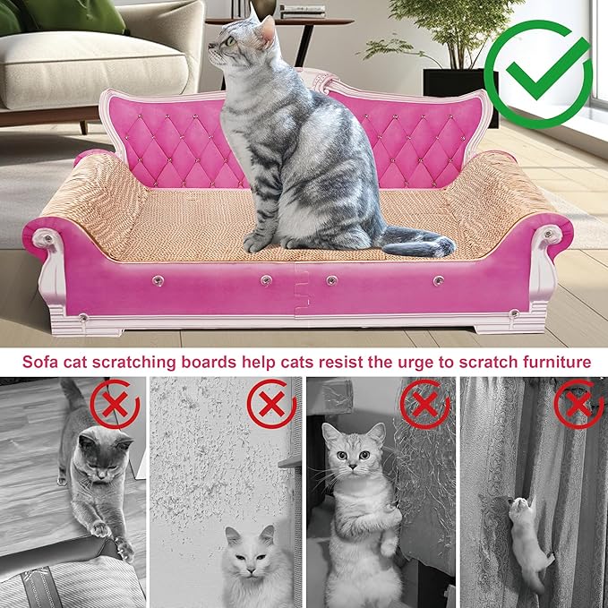 Scratching Sofa, Couch Shaped Thick Scratching Cardboard, Lounge Bed for Indoor Rest&amp;Play, Sofa Scratcher Pad (Pink, 27.6" L X 12.4" W X 11.8" H)
