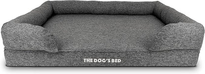 The Dog’s Bed, XL Grey Poly-Linen 43.5x34, Memory Foam, Pain Relief: Arthritis, Hip &amp; Elbow Dysplasia, Post Surgery, Lameness, Supportive, Calming, Waterproof Washable Cover, Veterinary Approved