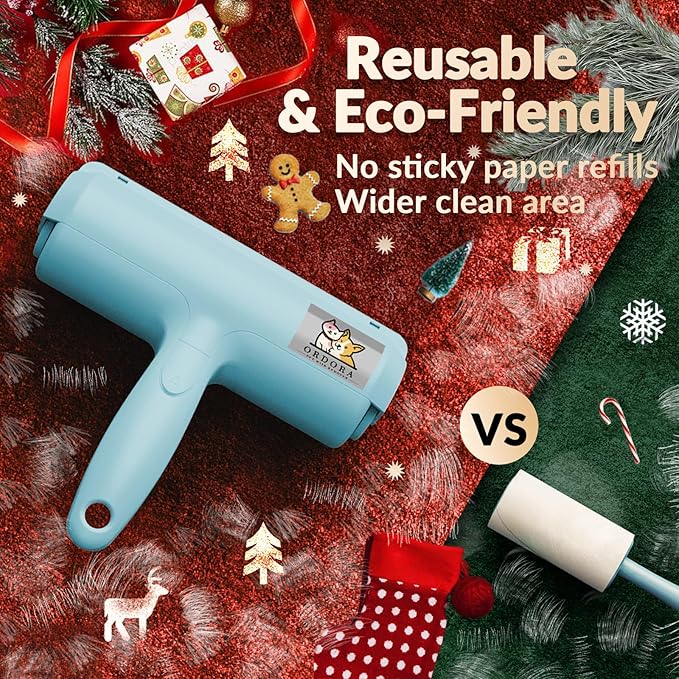 ORDORA Pet Hair Remover for Furniture/Bed, Reusable Dog Hair Remover Roller for Dog &amp; Cat, Self-Cleaning, No Adhesive or Sticky Tape Needed, Perfect Fur Remover for Couch (Blue)