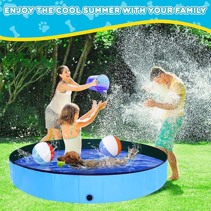 Extra Large Collapsible Dog Pool,97"x16" Anti-Slip Portable Swimming Pool Bathing Tub,Hard Plastic Kiddie Pool for Pets Dogs Cats &amp; Kids…