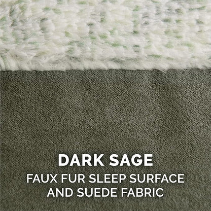 Furhaven Cooling Gel Dog Bed for Medium/Small Dogs w/ Removable Bolsters &amp; Washable Cover, For Dogs Up to 35 lbs - Two-Tone Plush Faux Fur &amp; Suede L Shaped Chaise - Dark Sage, Medium