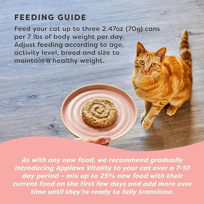 Applaws Vitality Wet Cat Food Paté, Natural Canned Cat Food, Wet Food for Cats with Added Vitamins and Minerals, Grain Free, Carrageenan Free, Tuna Fillet and Salmon Recipe (24 Count, 2.47 oz Cans)