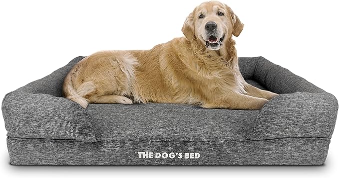 The Dog’s Bed, XL Grey Poly-Linen 43.5x34, Memory Foam, Pain Relief: Arthritis, Hip &amp; Elbow Dysplasia, Post Surgery, Lameness, Supportive, Calming, Waterproof Washable Cover, Veterinary Approved