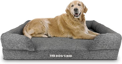 The Dog’s Bed, XL Grey Poly-Linen 43.5x34, Memory Foam, Pain Relief: Arthritis, Hip &amp; Elbow Dysplasia, Post Surgery, Lameness, Supportive, Calming, Waterproof Washable Cover, Veterinary Approved