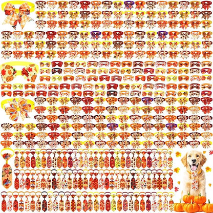Talltalk 360 Pcs Halloween Dog Bow Ties Collars Set Adjustable Thanksgiving Christmas Fall Xmas Dogs Neckties Grooming Accessories for Small Medium Large Pet Cat Decoration(Thanksgiving)