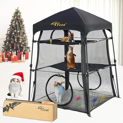 X-Large Catio Outdoor Cat Enclosure and Cat Tower Tent for Indoors and Outdoor,3 Tier Spacious Cat Tent,Portable and Foldable Catio,Two Doors Design can Assemble More Shapes (Patented)