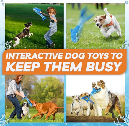 Dog Toys for Large Dogs, Squeaky Dog Toys for Aggressive Chewers, Plush Dog Chew Toys for Teething, Interactive Shark Dog Toys to Keep Them Busy Tug Of War Puppy Toys for Small,Medium,Large Breeds