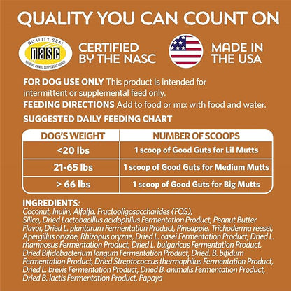 Fidobiotics Good Guts for Lil Mutts Probiotic for Dogs, Billions of CFUs, 11 Strains, 5 Digestive Enzymes, 2 Prebiotics, Digestive Gut Health for Dogs, Adult &amp; Puppy Probiotics Supplements (30 Days)