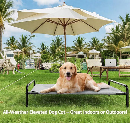 Raised Dog Bed, Outdoor Dog Bed for Dogs, Cooling Elevated Pet Cot, Durable and Sturdy Pet Bed, Waterproof Mesh Cover Raised Metal Frame, Non Slip, Grey