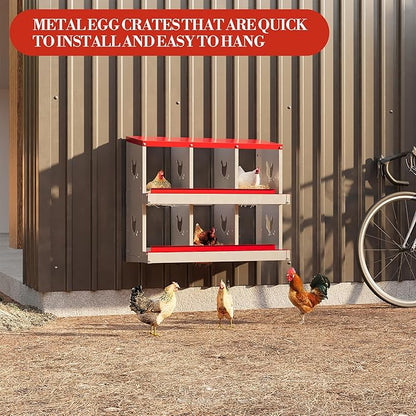 6 Hole Chicken Nesting Box with Roll Out Egg Tray, Rustproof &amp; Ventilated Chicken Laying Boxes for Hens, Chickens, Ducks | Easy-Clean Poultry Coop Accessories
