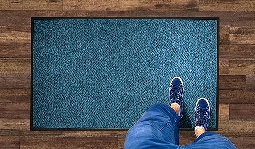 M+A Matting WaterHog Diamond | Commercial-Grade Entrance Mat with Rubber Border – Indoor/Outdoor, Quick Drying, Stain Resistant Door Mat (Medium Blue, 2&