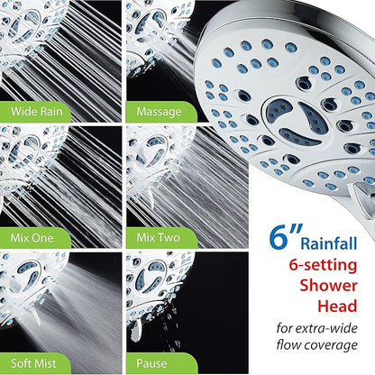 Hotel Spa AquaCare for California As-Seen-On-TV High Pressure Handheld Rain 50-mode 3-way Shower Head Combo with Adjustable Arm, Anti-clog Jets, Tub &amp; Pet Power Wash, 6 ft. Stainless Steel Hose