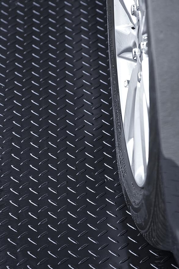 RESILIA Heavy Duty Garage Floor Runner &amp; Protector Mat - Slip Resistant Diamond Plate PVC Mats - Water, Spill, &amp; Stain Resistant, Black (4 feet x 8 feet), Made in The USA