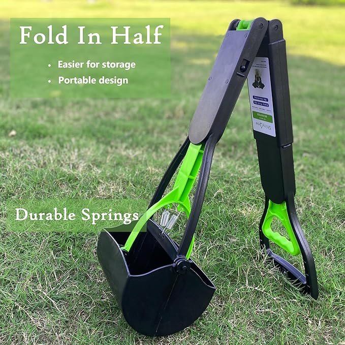 32" Pooper Scooper for Large Medium Small Dogs with Bag Attachment, Extra Long Handle Heavy Duty with 30 Dog Poop Bags &amp; 1 Dispenser Poop Scoop, Foldable Dog Poop Picker Upper for Yard