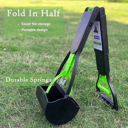 32" Pooper Scooper for Large Medium Small Dogs with Bag Attachment, Extra Long Handle Heavy Duty with 30 Dog Poop Bags &amp; 1 Dispenser Poop Scoop, Foldable Dog Poop Picker Upper for Yard