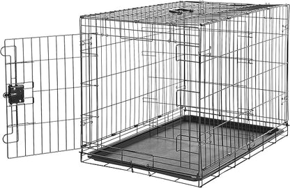 Amazon Basics Durable, Foldable, Collapsible, Portable Metal Wire Dog Crate with Tray, Single Door with Divider Panel, Easy to Assemble &amp; Clean, 36 x 23 x 25 in, Black