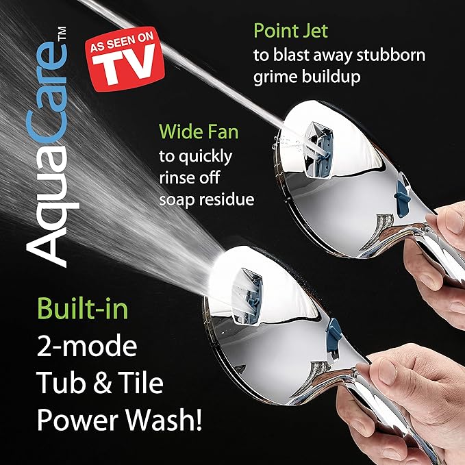Hotel Spa AquaCare As-Seen-On-TV High Pressure Handheld/Rain 50-mode 3-way Shower Head Combo with Adjustable Arm - Anti-clog Nozzles, Tub &amp; Pet Power Wash, 6 ft. Hose, All Chrome Finish