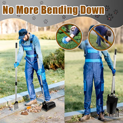 Pooper Scooper Metal 38" Long Adjustable Handle Swivel Bin &amp; Rake for Large &amp; Small Dogs Non-Breakable Dog Poop Scooper Easy to Clean Pet Waste Use on Grass, with 20 Waste Bags