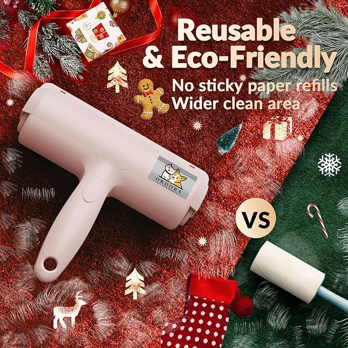 ORDORA Pet Hair Remover for Furniture/Bed, Reusable Dog Hair Remover Roller for Dog &amp; Cat, Self-Cleaning, No Adhesive or Sticky Tape Needed, Perfect Fur Remover for Couch (Champagne Pink)