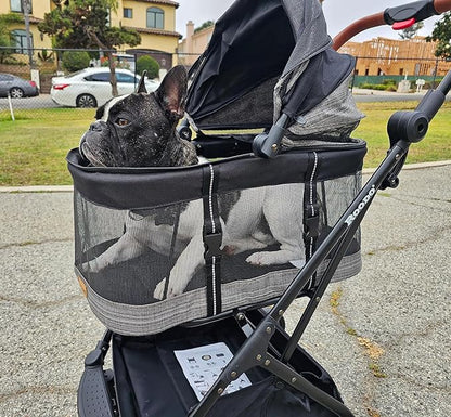 ROODO Fashion 3-in-1 Dog Cat Stroller with Detachable Carrier&amp;Car Seat Combo Best Lightweight Folding Portable All-Terrain Travel Pet Gear Puppy Doggie Kitty Stroller for up to 30 lbs(Grey Lattice)