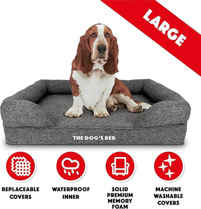 The Dog’s Bed, Large Grey Linen 36x27, Memory Foam, Pain Relief: Arthritis, Hip &amp; Elbow Dysplasia, Post Surgery, Lameness, Supportive, Calming, Waterproof Washable Cover, Veterinary Approved