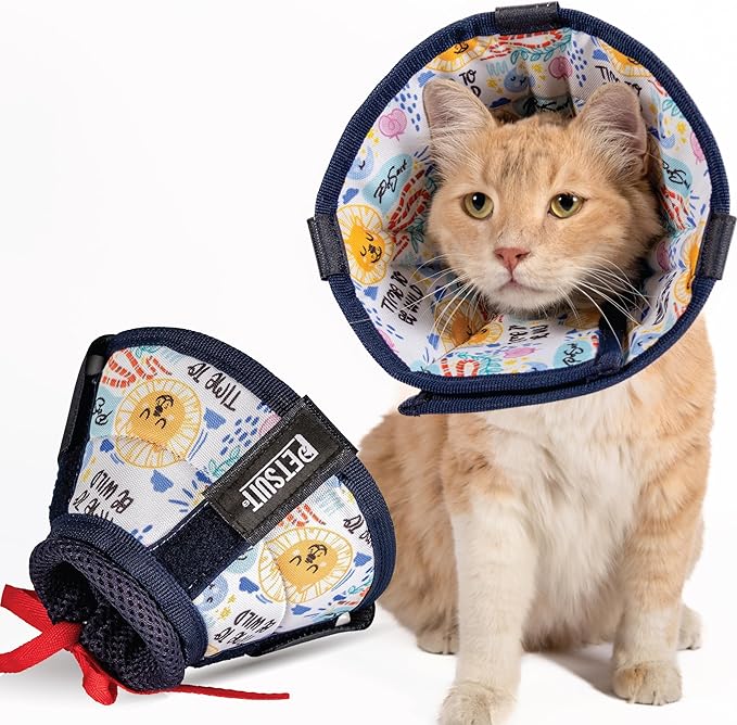 Cat Cone Collar – Colorful Cat Pattern - Lightweight Recovery Cone for Cats, Anti-Lick &amp; Anti-Scratch, Vet Recommended, Elizabethan Collar (Colorful, XXS Long [Neck Girth: 7.5"-10.3"])