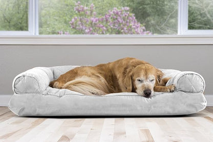 Furhaven Pillow Dog Bed for Large Dogs w/ Removable Bolsters &amp; Washable Cover - Quilted Sofa - Silver Gray, Jumbo/XL