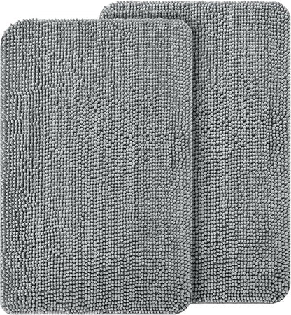OLANLY Dog Door Mat Set 2-Piece 30x20, Absorbs Moisture and Dirt, Absorbent Non-Slip Washable Doormat, Quick Dry Chenille Mud Mat for Dogs, Entry Indoor Entryway Carpet for Inside Floor, Grey