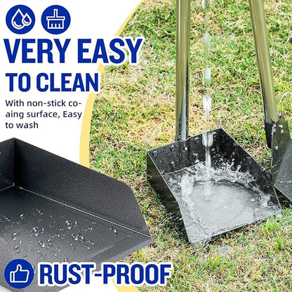 Pooper Scooper for Large Dogs, Adjustable Long Handle Metal Tray and Spade Poop Scooper for Dogs with Bin for Pet Waste Removal, No Bending Clean Up Pooper Scooper for Medium and Large Dogs