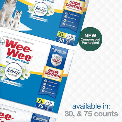 Four Paws Wee-Wee Odor Control with Febreze Freshness Pee Pads for Dogs &amp; Puppies, Leak-Proof Dog Housebreaking Potty Training Floor Protection, Spring Fresh Scent, 28" x 30", 30 Count