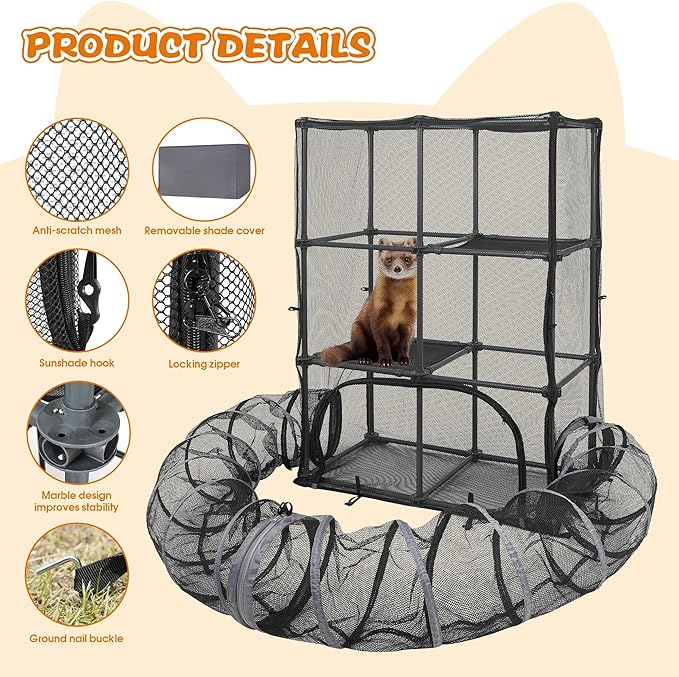 Catio Outdoor Cat Enclosure for Cats &amp; Small Animals, Pet Playpen Cat Climber with Removable Pet Tunnel for Indoor/Outdoor Use