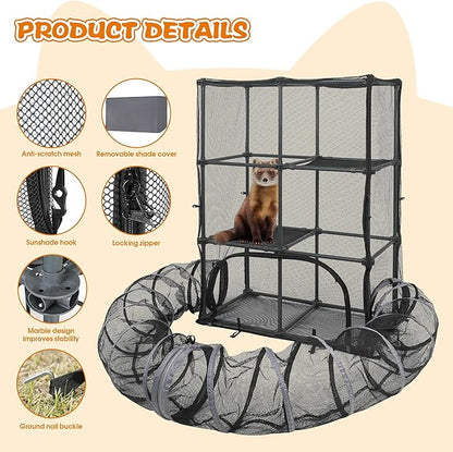 Catio Outdoor Cat Enclosure for Cats &amp; Small Animals, Pet Playpen Cat Climber with Removable Pet Tunnel for Indoor/Outdoor Use